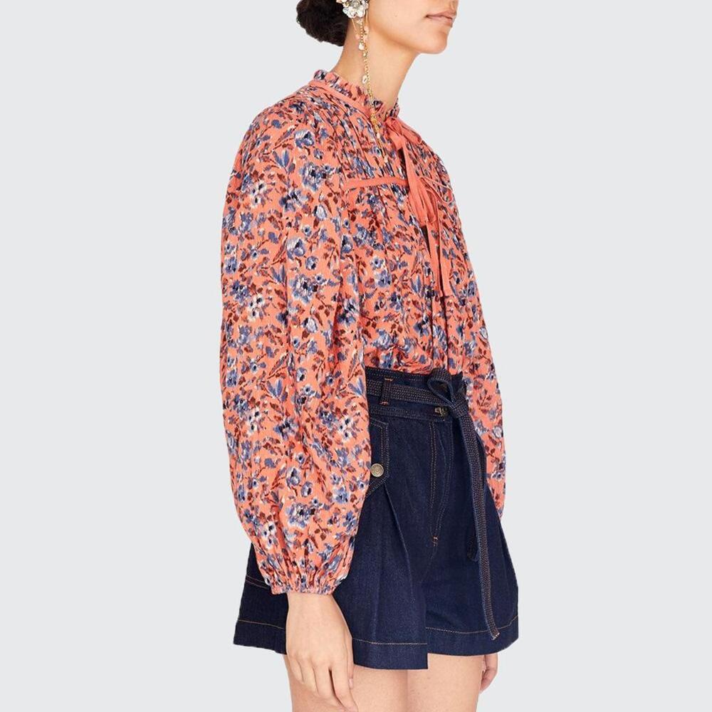 Ulla Johnson Jeanne Rosewood Long Sleeve Blouse Floral Cotton Size 0 Preowned - Picture 2 of 12